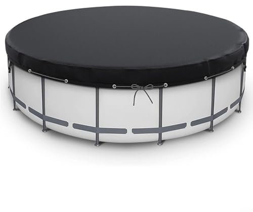 Round Pool Cover For Above Ground Pools, 7FT/14FT Heavy-Duty Polyester With Ground Nails & Windproof Ropes, Waterproof & Dustproof for PROTECTION For Inflatable Pools/Hot Tubs(Black, 1-Pack)