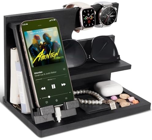 ELEVAT Geschenke für Männer Weihnachten Holz Telefon Dockingstation Schreibtisch Organizer Vatergeschenke Jahrestag Geburtstag Geschenke für Ihn Weihnachtsgeschenke für Männer Nachttisch Schlüssel