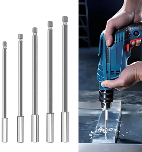 Quzyllic 5 Stück Magnetisches Verlängerung Lang 60/75/100/150/200 mm, 1/4 Erweiterungsschlüsselhalter für Elektrische Bohrmaschine Schlagschrauber Schraubendreher