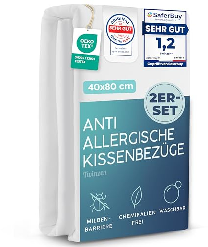 Twinzen - Milbenbezug Kissenschoner 40x80cm - Anti Milben - Encasing | Oeko-Tex zertifiziert · mit Reißverschluss · 2er Set · Bettwanzen · Allergie Bettwäsche · Atmungsaktiv · Waschbar 95°C