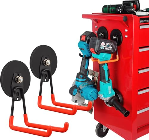 ULIBERMAGNET Magnethaken, Schwerlast-Magnethaken – Großer Magnet mit Haken für Schläuche, Stichsägen, Kreissägen | Werkstattorganisation, 2er Pack Werkzeughaken für Bohrmaschinen, Gartengeräte (8.79 c