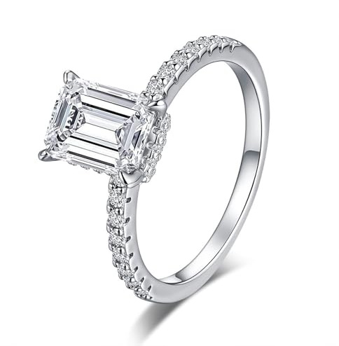 Skcess 9K Weißgold Ringe Frauen, Ring Damen 9X7mm Moissanit Weiß 3ct Größe 54 (17.2)