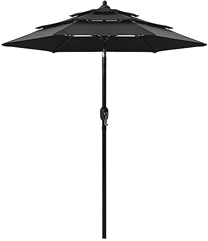 Marquise Porte d'entree,Parasol de Jardin à 3 Niveaux avec mât en Aluminium Noir,Marquise Porte d'entree pour Terrasse, Jardin, Extérieur
