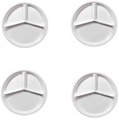 mille idee Set 4 Piatti Tris in Melamina 28 cm – Piatti Divisi 3 Scomparti, Super Resistenti e Leggeri – Ideali per Famiglie, Scuole e Campeggio