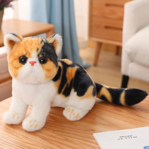 AQCQDQ Kuscheltier Katze 26cm, Katze Plüschtier, PP-Baumwolle Stofftier Katze Geschenk für Erwachsene Kinder 4+ Jahre (26 cm,Dreifarbiger Katzenmops)