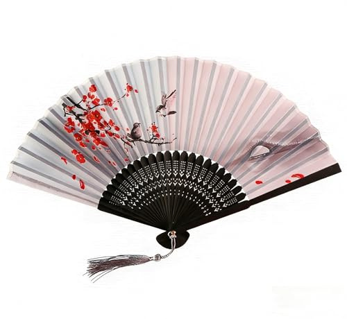 RunFar shop Handfächer Fächer Folding Fans Hand Fans Bambus Fans mit Quaste Faltfächer Klappfächer Taschenfächer für Wanddekoration Geschenke Hochzeit (Retor schwarz)