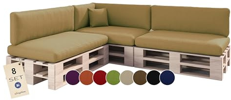 sunnypillow Palettenkissen für Palettenmöbel - 8er Set - Palettenauflage für Palettensofa für Haus Garten - Palettenpolster mit abnehmbarem Bezug für Europaletten - Rückenkissen & Sitzkissen Beige