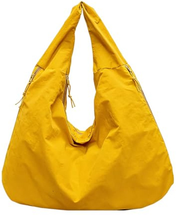 Generisch Große Nylon Hobo Tote Bag für Damen, Slouchy Schultertasche mit Reißverschlusstaschen, 48x34x19cm, für Schule, Arbeit, Reisen