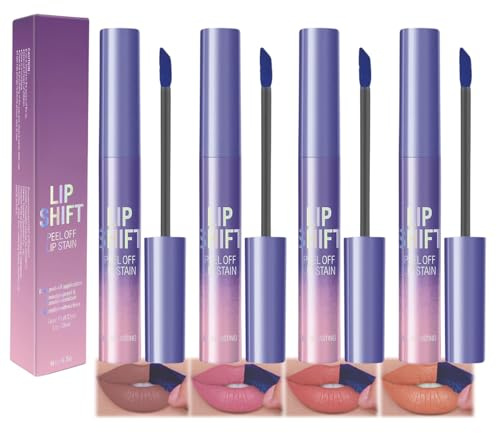 4Pcs Lip Stain Peel Off Set,Peel Off Lip Liner Stain Set,Peel Off Lip Liner Tattoo,Nude Red Pink Matte Finsh Long Lasting Waterproof Transferproof All-Day Wear for All Skin Types