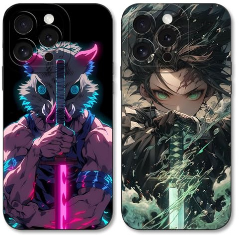4 Pack Manga Phone Case For iPhone 15 PRO Max 6.7‘’, Anime Cover Nezuko Tanjiro Tomioka Inosuke Cartoon Pattern Shockproof Aesthetics Design Full lens Protection Cover for Children Boy Girl