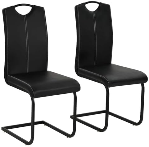 QJBSAVVA Freischwinger 2er Set Esszimmerstühle Schwarz - Moderne Schwingstühle mit Kunstlederbezug und Stahlgestell für Esszimmer und Küche - Bequeme Polsterstühle, 43 x 55 x 100 cm
