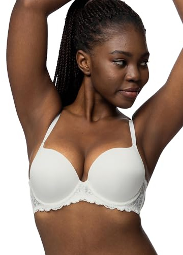 Dorina Damen Super Push Up BH mit Bügel, Formbügel und Spitze T-Shirt BH, Elfenbein,80C