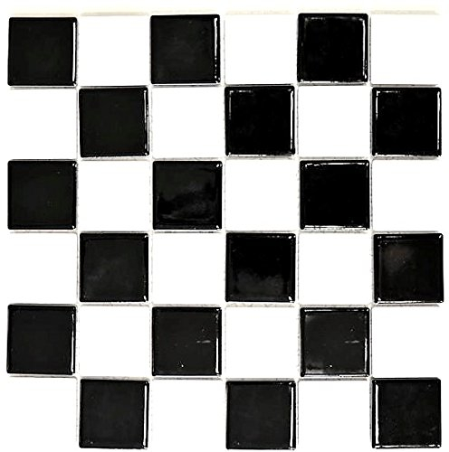 Carrelage mosaïque en céramique noir et blanc brillant pour sol, mur, salle de bain, WC, douche, cuisine, carrelage de comptoir, revêtement de baignoire de salle de bain, tapis de mosaïque