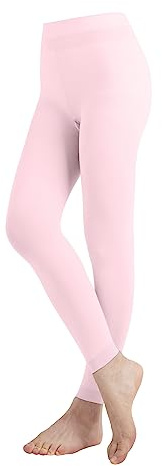 EMEM Apparel Women's Ladies Solid Colored Seamless Opaque Dance Ballet Costume Full Length Microfiber Footless Tights Leggings Stockings Light Pink A