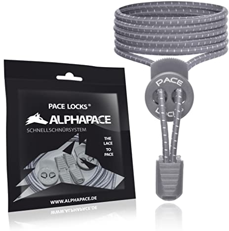 ALPHAPACE Pace Locks Elastische Schnürsenkel ohne binden mit Schnellverschluss, Schuhbänder ohne Schnüren, Slip-on Schnellverschluss für Sport, Jugend & ältere Menschen, 120 cm, 1-Paar in Grau