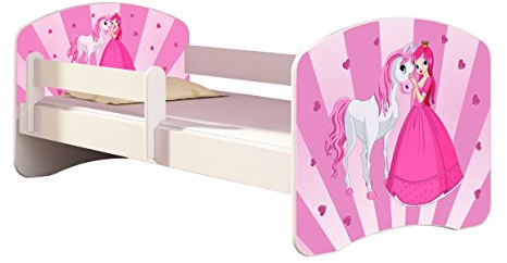 ACMA Kinderbett 180x80 Jugendbett mit Matratze, Rausfallschutz, Lattenrost Weiß, stabil, Kinderzimmer Bett, Jugendmöbel Design 08 Princess
