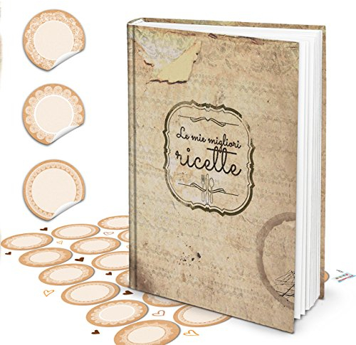 XXL HARDCOVER Italienisches Kochbuch zum Selberschreiben LE MIE MIGLIORI RICETTE + blanko Küchen Aufkleber 164 leere weiße blanko Seiten Kochbuch - Geschenk zum selbst schreiben + Register