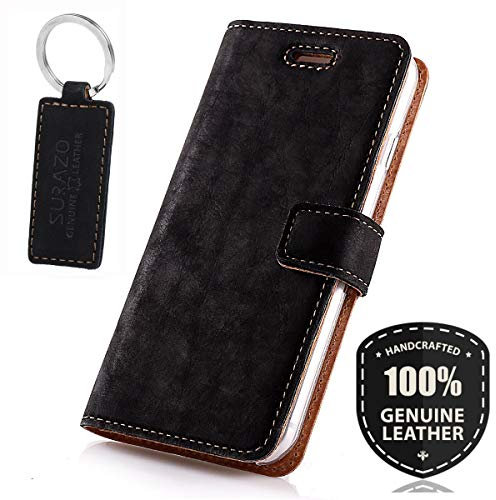 Surazo Leather Wallet Mobile Phone Case Compatible with Apple iPhone X/XS - Flip & Fold Smartphone Case with Stand, RFID Blocker, Magnet Closure, 3 Slots for Bank Cards - Handcrafted European Leather