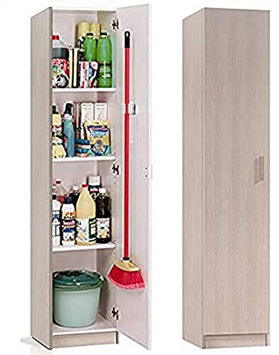 HABITMOBEL Armario Alto de Suelo para baño HOGARDECORA - Almacenamiento multifunción - Puerta Acabado Natural - 181cm Alto con 4 Colgadores Incluidos