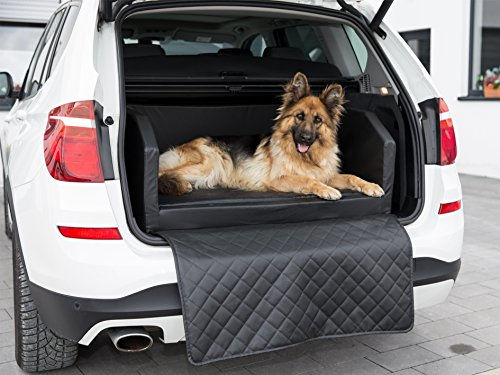 CopcoPet - Travel Bed Hundebett für Kofferraum Auto 100x80x38cm Kunstleder - Anschnallsystem Kofferraumschutz Wasserabweisend Kratzfest - Robust mit Schutzdecke - Reisebett Hund Schwarz Transportbett