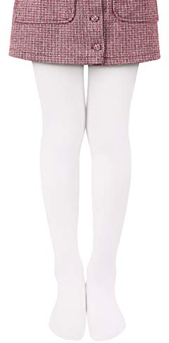 L&K-II Mädchen Ballett Strumpfhose Tanzstrumpfhose mit Fuß 80 DEN Blickdicht Mikrofaser Farbig 27251 Weiß 146/152