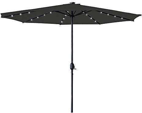 UISEBRT 350cm Sonnenschirm Alu mit Handkurbel UV Schutz 40+ und Solar LED Warmweiß - Gartenschirm Terrassenschirm Marktschirm für Balkon, Garten, Terrasse (350cm mit LED, Dunkelgrau)