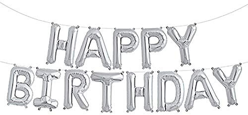 Pannu Design 16” inch Happy Birthday Foil Balloons Banner for Birthday party decorations in Multiple colours, Self Inflating bunting balloons, with 10m ribbon to hang the banner and straw to inflate.