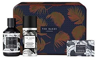 Ted's Tin And Tricks Toiletries Christmas Luxurious Gift Set For Men - Graphite Black Antiperspirant Deodorant 150ml, Hair & Body Wash 250ml, And Cleansing Scrub Bar 150g