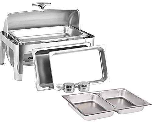 WSHA Juego de Platos de frotamiento con Tapa Enrollable de 9L, Estufa Rectangular con Bandeja para Alimentos, Bandeja para Agua y Soportes para Combustible, para Fiestas, Banquetes