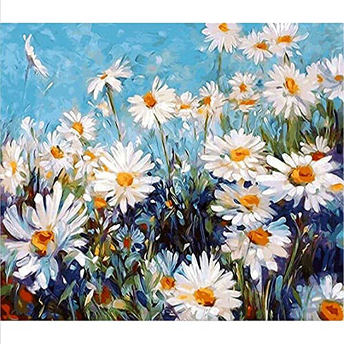 Pintura por Números para Adultos, CAYUDEN 40x50 cm Flores Pintar al Acrílicas por Números para Adultos Principiantes Kit de Pintura para Niños con 3 Pinceles Kits de Lienzo para Regalo Paint by Number