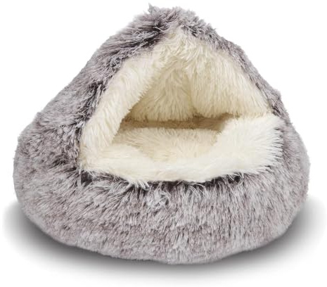 ShinHye Beruhigendes Hundebett, Flauschiges Plüsch-Kätzchenbett, Waschbares Anti-Angst-Haustierbett,Rutschfestes Hundehöhle für Hunde und Katzen,Kaffee (50 x 50 cm)