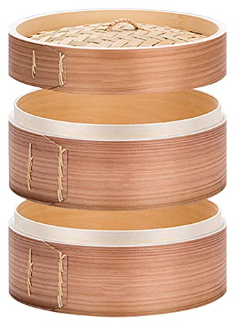 LTLWSH Dampfgarer, 2 Tier Küche Holz Dampfer Korb Für Asiatische Kochen Brötchen Knödel Gemüse Fisch Reis,30cm