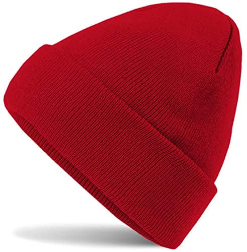 Hatsatar Wintermütze | Damen Beanie Mütze Herren Feinstrick für Frauen Männer Unisex Cuffed Hats Weich & Warm (Classic rot), 30-36