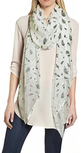 Lina & Lily Damen Schal mit Federmuster Metallic (Weiß-Silber)