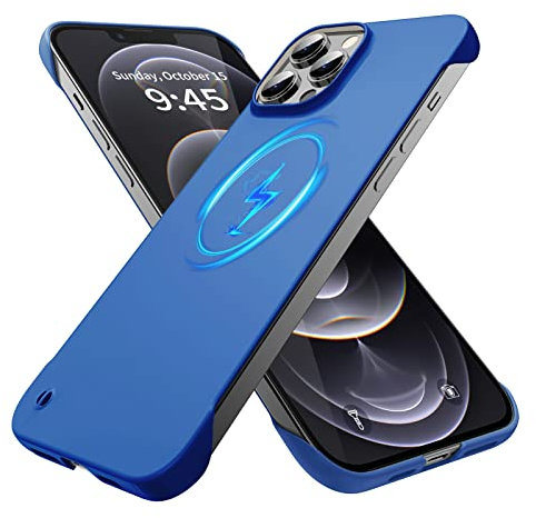 GRECAZO Magnetic Slim Case Fit for iPhone 12 Pro Max Phone Case 6.7(2020) Ultra-Thin Lightweight Durable Frameless Matte Hard MagSafe Cover Case with Pull Ring Shockproof Non Slip Rope-Blue