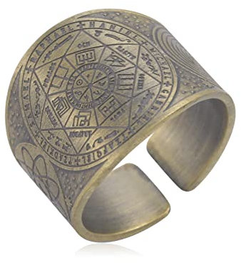 Amaxer Sette Arcangeli Anello per Uomo Cubo di Metatron Acciaio Inossidabile Il Sigillo di Salomone Tetragrammaton Arcangeli Protezione Anello Regolabile Fascia per Uomo Donna