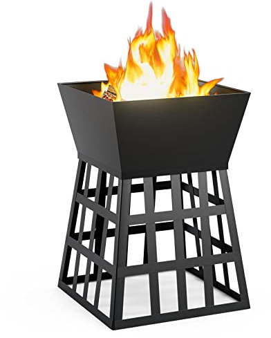 CCBUY braciere da giardino da esterno da 33 cm, braciere quadrato in acciaio, riscaldatore moderno per patio, barbecue a carbone, braciere a legna portatile, resistente al calore, pozzi di