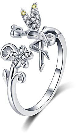 Neu 925 Sterling Silber Fee & Gänseblümchen-blumen-offene Größe Finger-ring-frauen-hochzeits-verpflichtungs-schmuck