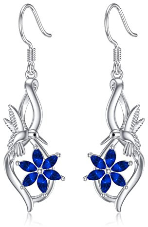 Flpruy Kolibri Ohrringe Hängend 925 Sterling Silber, Damen Infinity Kolibri Schmuck Ohrringe mit Kristall aus Österreich, Geburtstags Geschenke für Mutter Mädchen Frauen (September)