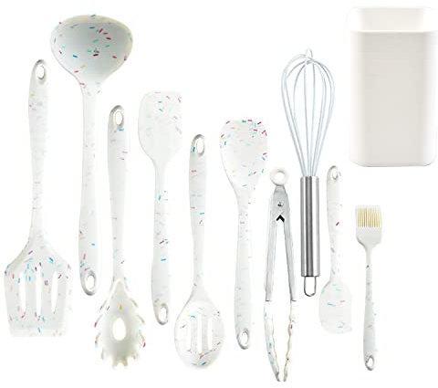 Mocrcrel - Juego de utensilios de cocina de silicona, 10 piezas, utensilios de cocina de silicona, utensilios de cocina de silicona (blanco)