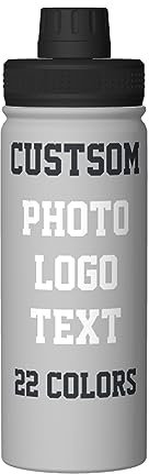 Personalised Water Bottles with Name/Photo for Kids Adults, Custom Stainless Steel Insulated Drink Bottle with Picture Text for Women Mens, Large Capacity Sports Bottle for Hiking Travel, Silver