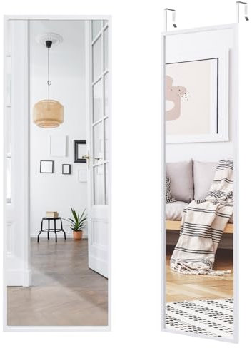 Multigot Full Length Wall Mirror with Height Adjustable Hooks, Rectangular Over the Door Mirror for Living Room, Bedroom, Entryway (White)
