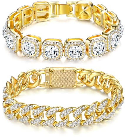 Dochais Modeschmuck Tennis Strass Armband Damen,18K Gelbgold Vergoldet Armband,2PCS Infinity Armbänder für Frauen und Mädchen,Cubic Zirkonia Tennis Armband Damen (Gold)