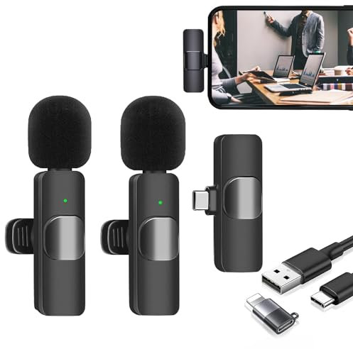 Wireless Microphones, Wireless Lavalier Microphone for iPhone/iOS/Android, Mic with 3 Level Noise Reduction Auto Sync for Recording, Plug-Play Bluetooth Microphone, Live Streaming, YouTube TikTok