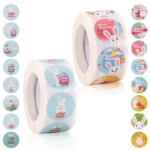 1000 Stück Ostern Sticker, 2,5cm Durchmesser Hasenaufkleber Niedlicher Hasen Osterei Aufklebe, für Scrapbooking Umschläge Karten Geschenkdekorationen Zubehör