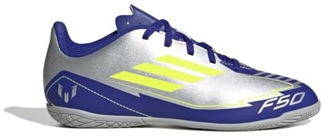 adidas Unisex Kinder F50 Club Football Boots Indoor, Silver met./solar Yellow/Lucid Blue, 36 2/3 EU