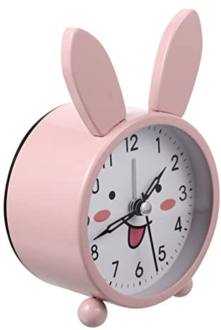 ORFOFE Niedlicher Hasen Wecker Aus Metall Mit Nachtlicht Geräuschlose Tischuhr Für Schlafzimmer Und Schreibtisch Batteriefrei Rosafarben Dekorative Wohnheim Uhr