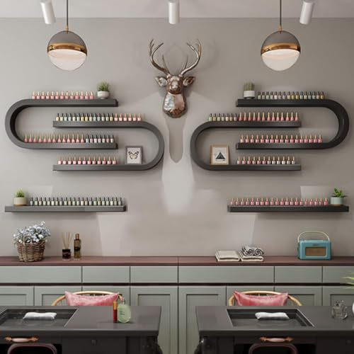 Wall Mounted Nail Polish Bottle Shelf Display Rack, U-Shaped Essential Oil Perfume Storage Rack, Salon/Beauty/Nail Shop Organizer Holder, Convenient for customers to ch(Size:6-piece set,Color:Schwarz)