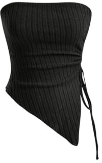 GORGLITTER Damen Tube Top Trägerloses Top Schulterfrei Sommer Tops Asymmetrisch Bandeau-Top mit Seitenschlitz Schwarz XS