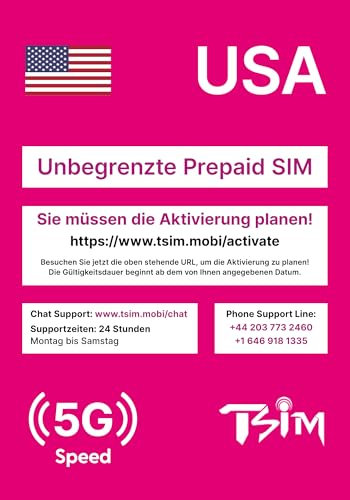TSIM Prepaid USA SIM-Karte für 60 Tage Reise | Unbegrenzte 4G/5G Highspeed-Daten in den USA | Unbegrenzte lokale Anrufe + kostenlose eingehende Anrufe & SMS